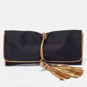 Pre Owned Gucci Black/Gold Satin Malika Tassel Clutch