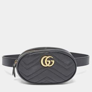 Gucci Black Matelassé Leather Mini GG Marmont Belt Bag