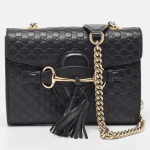 Pre Owned Gucci Black MIcroguccissima Leather Mini Emily Chain Shoulder Bag