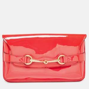 Pre Owned Gucci Red Patent Leather Bright Bit Clutch