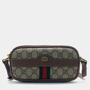 Gucci Beige/Brown Canvas Ophidia Mini Crossbody Bag