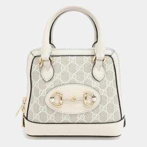 Pre Owned Gucci Ivory GG Canvas and Leather Mini Horsebit 1955 Top Handle Bag