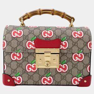 Gucci Beige/Red GG Supreme Canvas and Leather Apple Bamboo Top Handle Bag