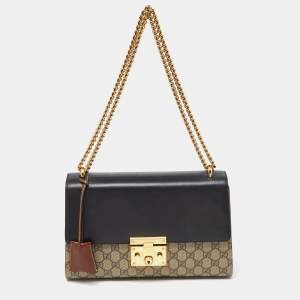 Gucci Beige/Black GG Supreme Canvas and Leather Medium Padlock Shoulder Bag