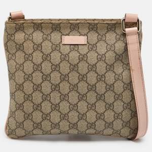 مملوكة مسبقًا Gucci Beige/Pink GG Supreme Canvas and Patent Leather Crossbody Bag