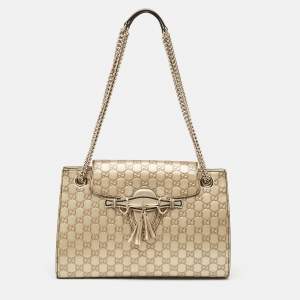 Pre Owned Gucci Gold Guccissima Leather Large Emily Chain Shoulder Bag