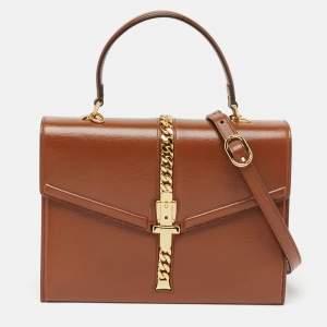 Gucci Brown Leather Sylvie 1969 Top Handle Bag