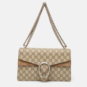 Pre Owned Gucci Beige GG Supreme Canvas and Suede Small Dionysus Shoulder Bag