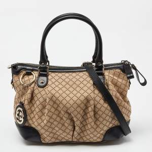 مملوكة مسبقًا Gucci Black/Beige Diamond Canvas and Leather Medium Sukey Tote