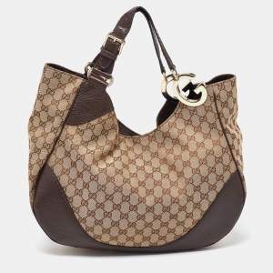 Pre Owned Gucci Beige/Brown GG Canvas and Leather Charlotte Hobo