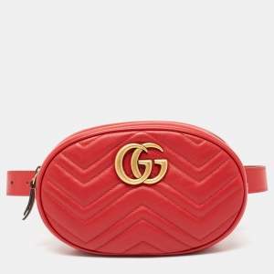 Gucci Red Matelassé Leather GG Marmont Belt Bag