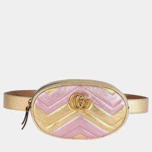 Gucci Metallic Gold & Pink Matelasse Marmont Belt Bag