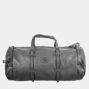 Gucci Grey Leather Tonal Double GG Large Duffle Bag