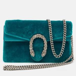 Pre Owned Gucci Teal Velvet and Leather Super Mini Dionysus Shoulder Bag