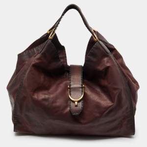 Gucci Two Tone Burgundy Leather Stirrup Shoulder Bag