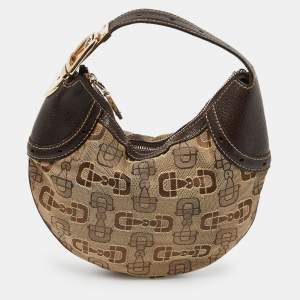 Gucci Beige/Ebony Horsebit Print Canvas and Leather Mini Hobo