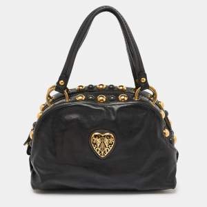 Pre Owned Gucci Black Studded Leather Babouska Dome Bag