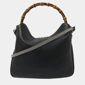 Gucci Black Leather Medium Bamboo Diana Tote Bag