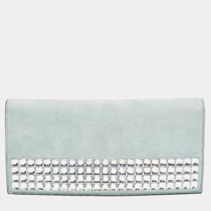 Pre Owned Gucci Light Blue Suede Broadway Clutch