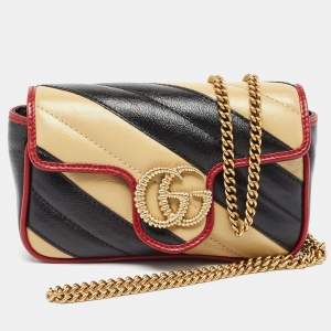 Pre Owned Gucci Tricolor Matelassé Leather Super Mini GG Marmont Torchon Bag