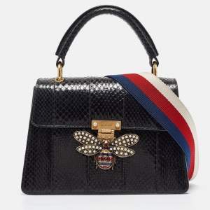 Gucci Black Water Snake Small Queen Margaret Top Handle Bag