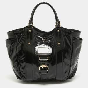 Pre Owned Gucci Black Patent Leather Vanity Tote