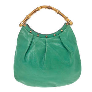 Pre Owned Gucci Leather Studded Bamboo Handle Hobo