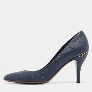 Gucci Blue Leather GG Round Toe Pumps Size  40