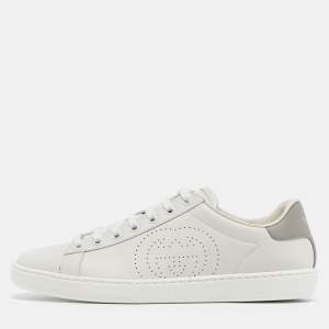 Gucci White Perforated Interlocking G Leather Ace Sneakers Size 38