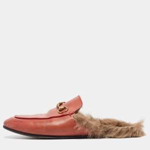 Gucci Pink Leather Princetown Flat Mules Size 37