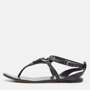 مملوكة مسبقًا Gucci Black Leather Thong Flat Sandals Size 39