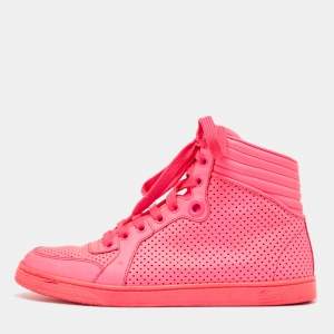 Gucci Neon Pink Leather Coda High Top Sneakers Size 36.5