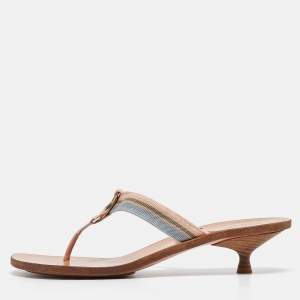 Gucci Beige Canvas GG Striped Thong Sandals Size 39