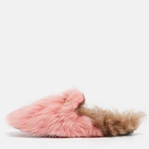 Gucci Pink Shearling Princetown Horsebit Flat Mules Size 39