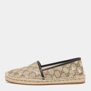 Gucci Beige/Brown GG Supreme Canvas Bee Print Espadrille Flats Size 39