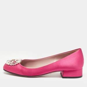 Gucci Pink Satin Crystal Embellished Interlocking G Pumps Size 36