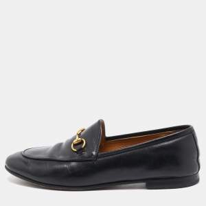 Pre Owned Gucci Black Leather Jordaan Loafers Size 37.5