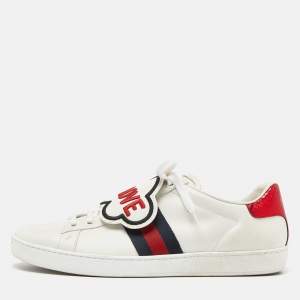 Gucci White Leather Ace Blind For Love Patch Low Top Sneakers Size 41