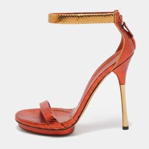 Gucci Metallic Orange/Gold Python Kelis Sandals Size 38