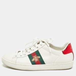 Gucci White Leather Web Ace Sneakers Size 36