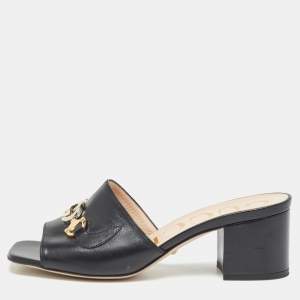 Gucci Black Leather Zumi Sandals Size 37