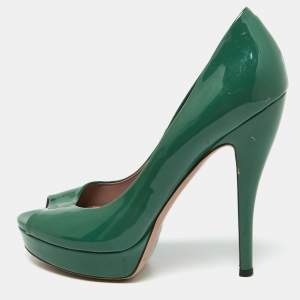 Gucci Green Patent Leather Peep Toe Platform Pumps Size 39