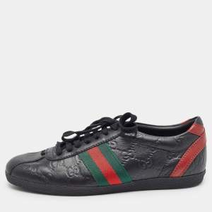 Gucci Black Guccissima Leather Web Lace Up Sneakers size 36.5