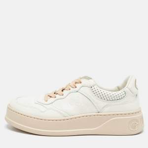 Gucci White Leather GG Low Top Sneakers Size 38 