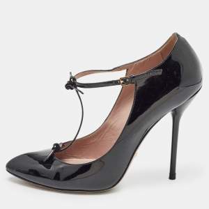 Gucci Black Patent Leather Beverly T Strap Pumps Size 39