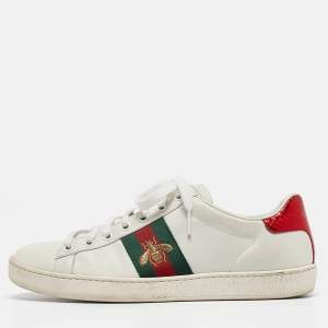 Gucci White Leather Web Ace Sneakers Size 38