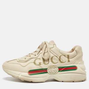 Gucci Cream Leather Vintage Logo Rhyton Sneakers Size 38.5