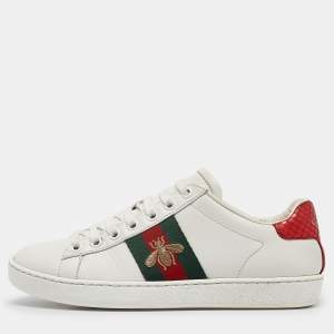 Gucci White Leather Bee Embroidered Ace Sneakers Size 34