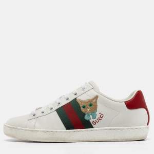 Gucci White Leather Web Ace Low Top Sneakers Size 36