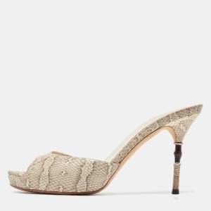 Gucci Two Tone Snakeskin Bamboo Heel Slide Sandals Size 38.5